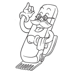 Coloring illustration of cartoon happy shaving machine