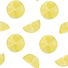 Watercolor seamless pattern with lemon slices. High-quality illustration