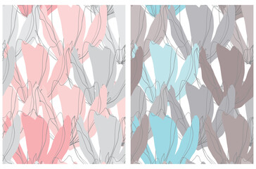 Floral Seamless Vector Patterns.Irregular Hand Drawn Abstract Garden Print with Sketched Light Blue, Pastel Pink and Gray Flowers isolated on a Background.Modern Floral Repeatable Design ideal Fabric.