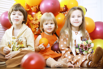 happy child kids group have fun and play at home indoor preschool education concept