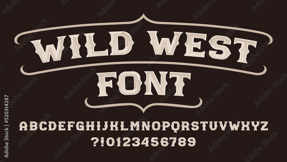 Fototapete wild west alphabet font. messy serif letters and numbers. stock vector typescript for your typograph