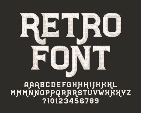 Retro alphabet font. Messy serif letters with alternates and numbers. Stock vector typescript for your typography design.