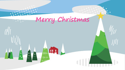 クリスマス　モミの木と雪景色のイラスト素材