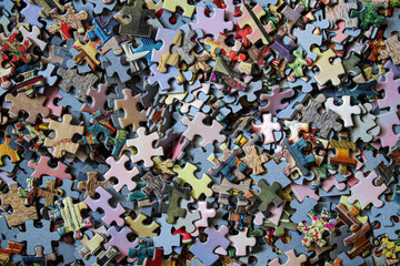 puzzle pieces. Mixed thousands of puzzles