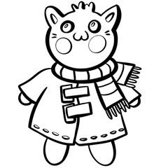 illustration cartoon doodle style set new year cute cat in festive christmas costume outline line on white background icon design element