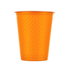 Orange Plastic Cup isolated on white background, full depth of field. Cups for beer. Design element.