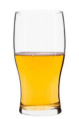 Half full glass of beer, isolated on white background, full depth of field. File contains clipping path.