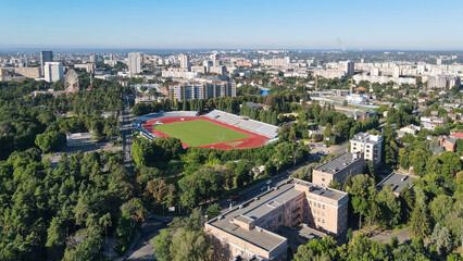 Fototapeta na wymiar Top view of the football field in the center of the city of Kharkov 