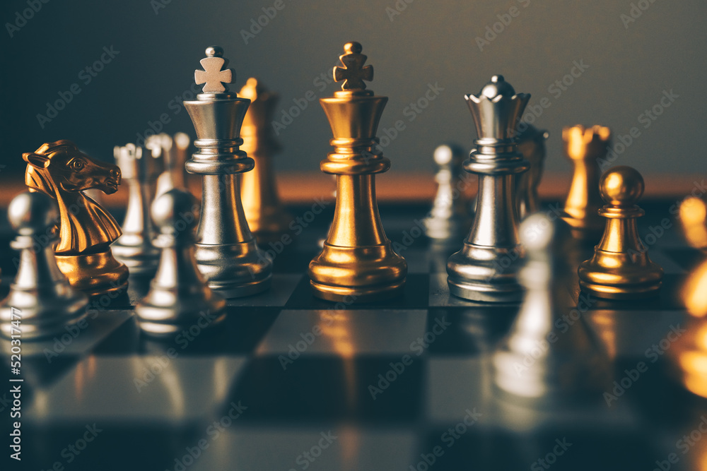 Poster chess board game to represent the business strategy with competition in the world market. and find o