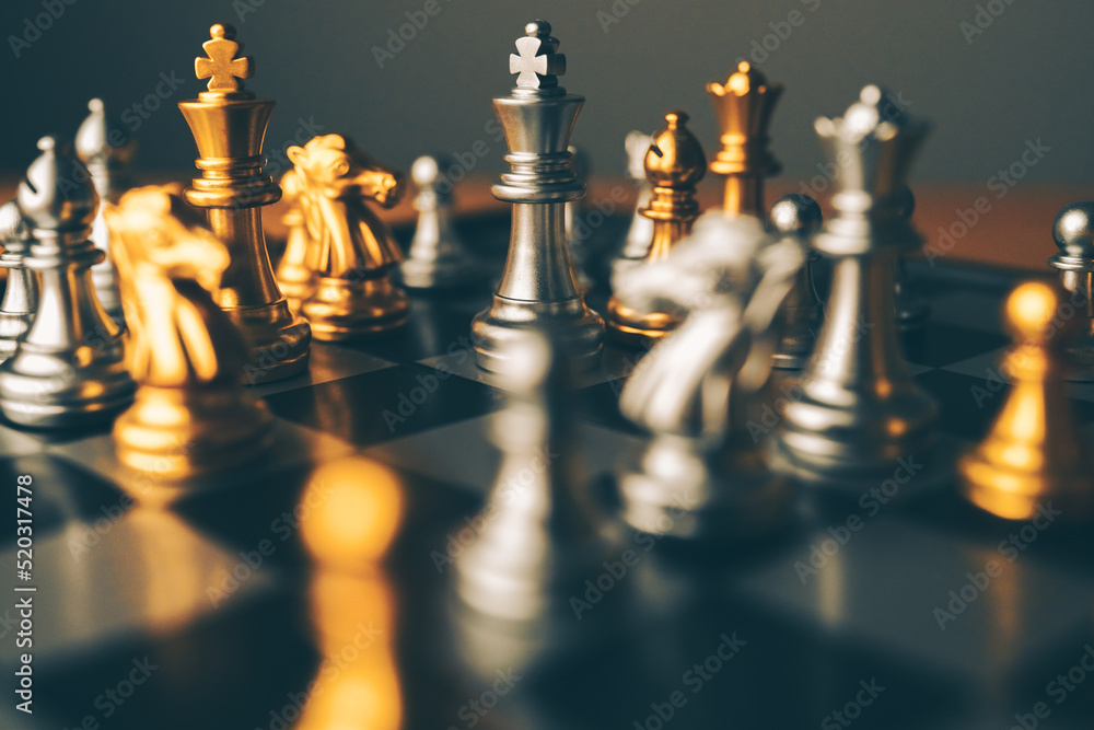 Poster chess board game to represent the business strategy with competition in the world market. and find o