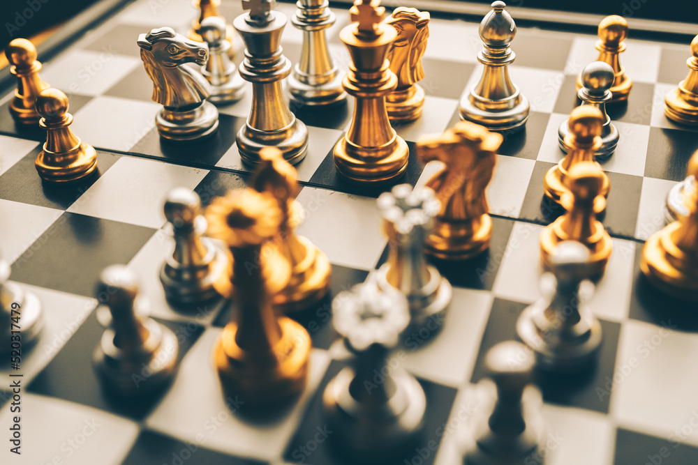 Poster chess board game to represent the business strategy with competition in the world market. and find o