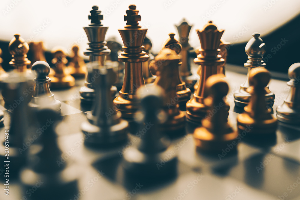 Poster chess board game to represent the business strategy with competition in the world market. and find o