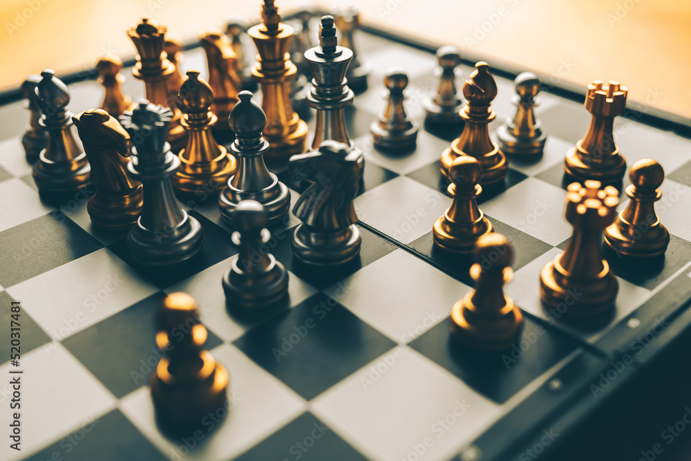 Poster chess board game to represent the business strategy with competition in the world market. and find o