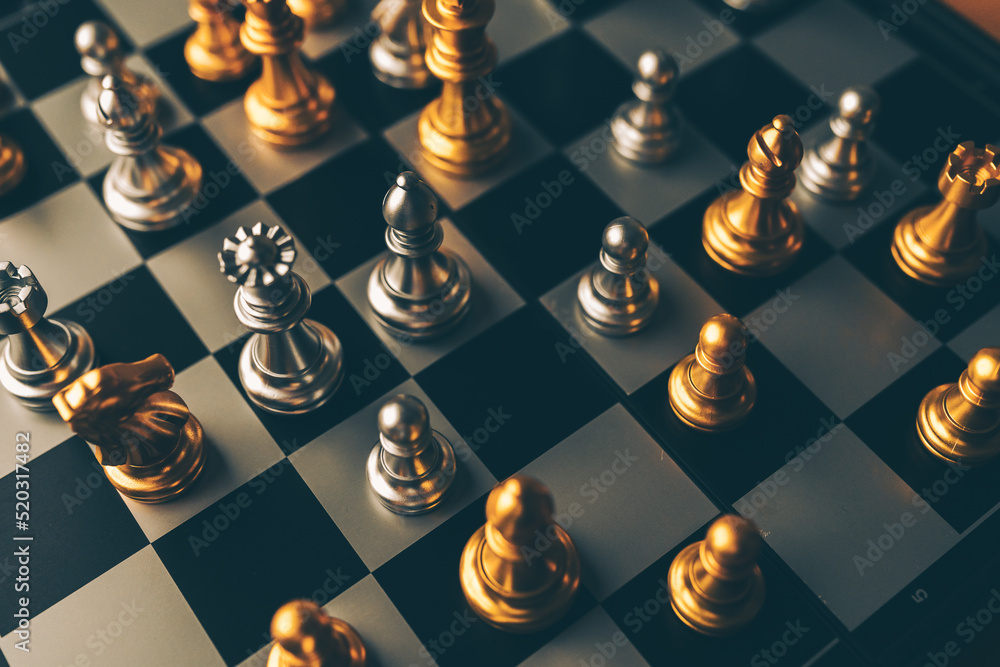 Poster chess board game to represent the business strategy with competition in the world market. and find o