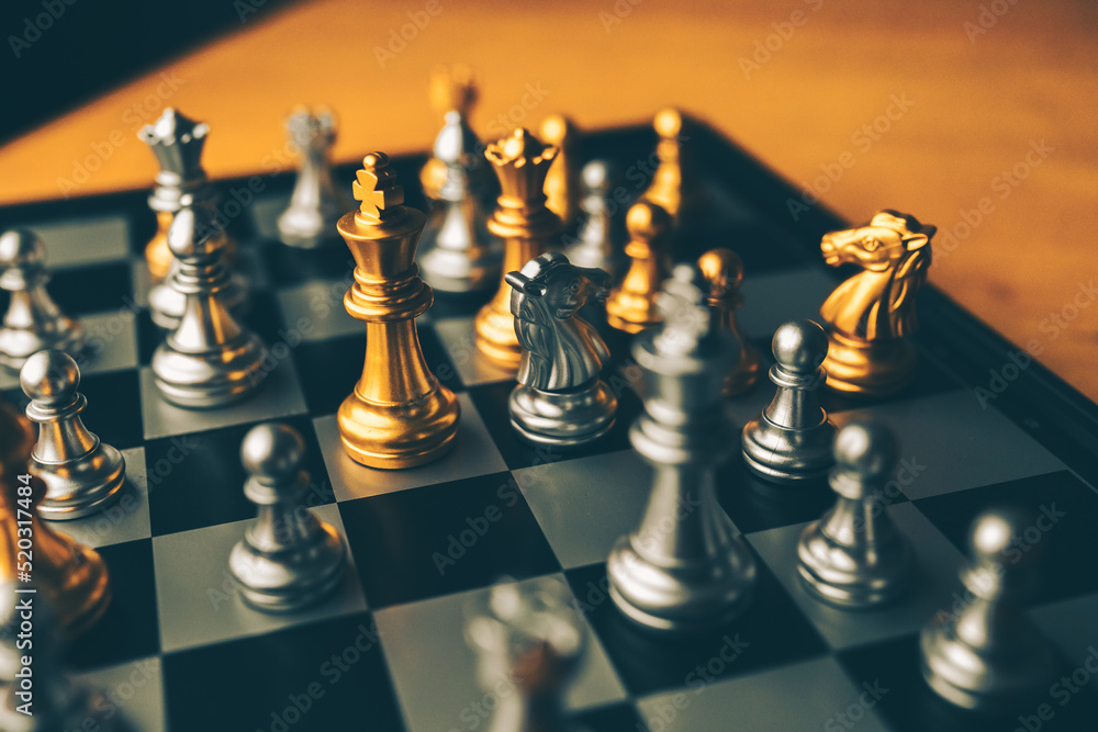 Poster chess board game to represent the business strategy with competition in the world market. and find o