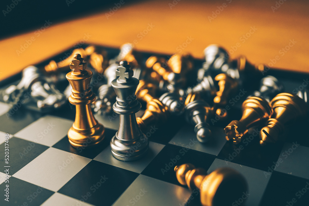 Poster chess board game to represent the business strategy with competition in the world market. and find o