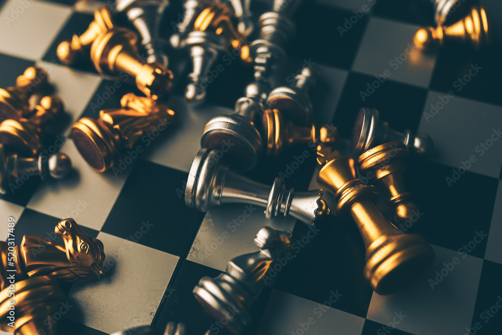 Poster chess board game to represent the business strategy with competition in the world market. and find o