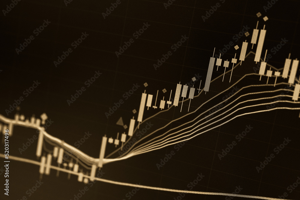 Aufkleber stock market data on digital led display. fundamental and technical analysis with candle stick graph