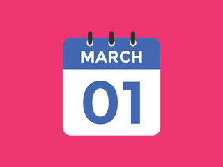 march 1 Calendar icon Design. Calendar Date 1st march. Calendar template 
