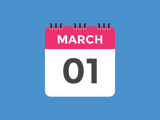 march 1 Calendar icon Design. Calendar Date 1st march. Calendar template 
