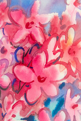 Abstract colorful watercolor painting of spring flowers.