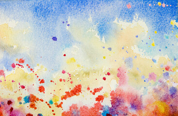 Fototapeta na wymiar Painting abstract art watercolor original colorful of sky and atmosphere.