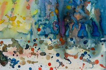 Fototapeta na wymiar Abstract colorful painting art original watercolor and acrylic.