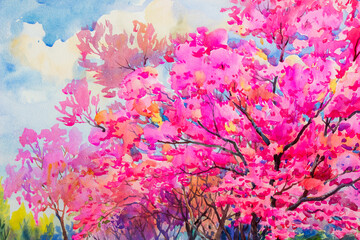 Obraz na płótnie Canvas Semi- abstract colorful watercolor painting wild himalayan cherry .