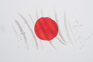 Japan flag watercolor painting japanese country of asia backdrop white paper texture background banner. Abstract watercolor original painting flag of japan in asia illustration for background.
