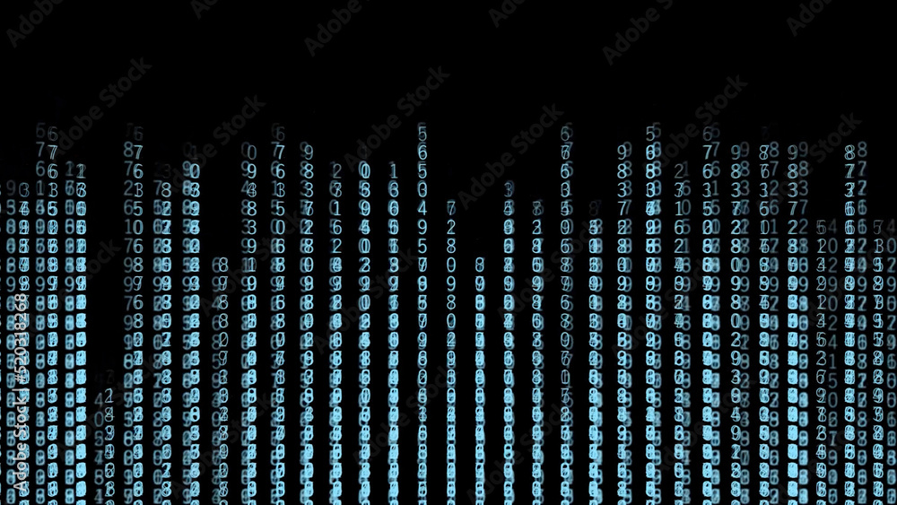 Poster rain of numbers in computer. motion. beautiful hacker background with lines of changing numbers. mat