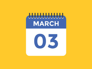 march 3 Calendar icon Design. Calendar Date 3rd March. Calendar template 
