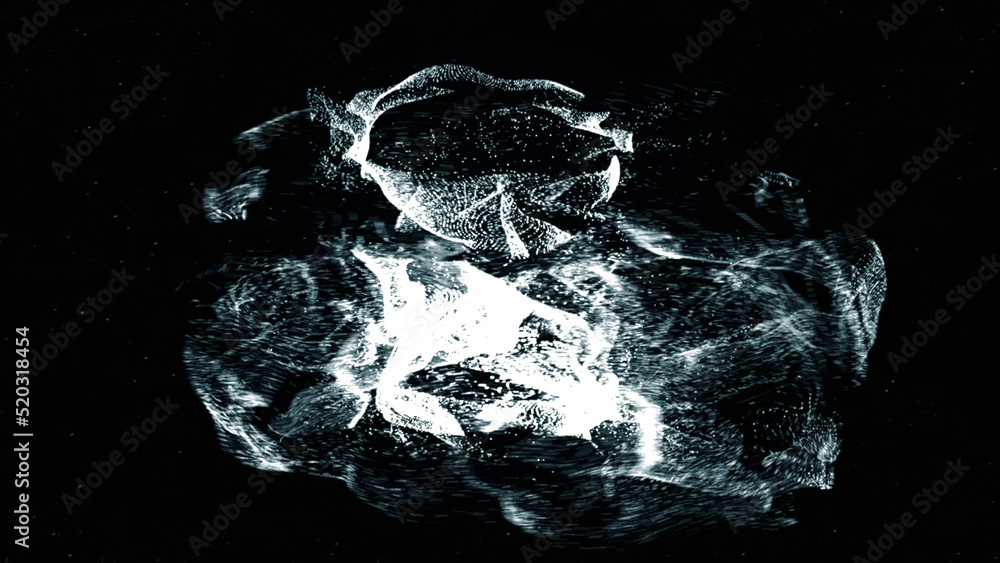 Poster digital animation of white moving particles forming the email icon on black background. animation. t