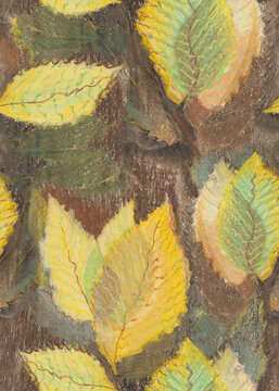 Seamless texture imitating a pastel pattern depicting autumn yellow leaves on a branch