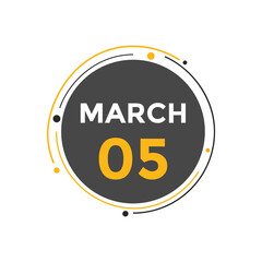 march 5 calendar reminder. 5th march daily calendar icon template. Vector illustration 
