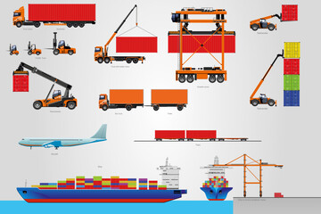 The big vector set of logistic. Machinery for transportation of loads.