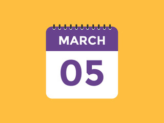 march 5 Calendar icon Design. Calendar Date 5th March. Calendar template 
