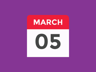 march 5 Calendar icon Design. Calendar Date 5th March. Calendar template 
