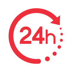Twenty four hour with arrow loop icon, 24 hours cyclic sign, Opened order execution or delivery, All day business and service, Vector design illustration
