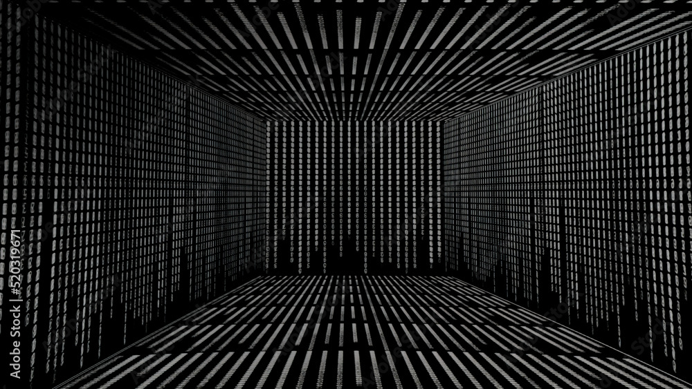 Poster abstract monochrome futuristic background with the strings forming a corridor. motion. narrow white 
