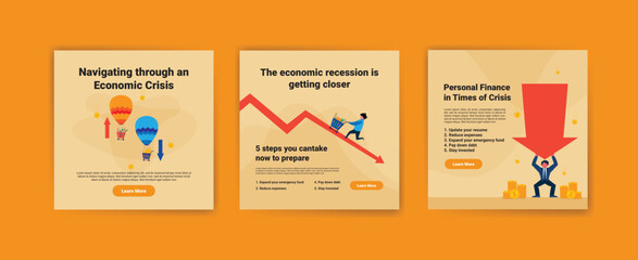 Media post template with the concept of economic crisis and inflation. Vector illustration of a business with the concept of economic crisis and inflation.