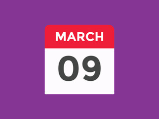 march 9 Calendar icon Design. Calendar Date 9th March. Calendar template 
