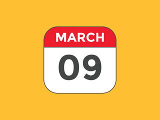 march 9 Calendar icon Design. Calendar Date 9th March. Calendar template 
