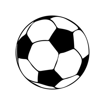 Football ball icon. Vector illustration of soccer ball symbol isolated on white background. Sport logo. Simple, flat design. Black and white picture. Editable background.