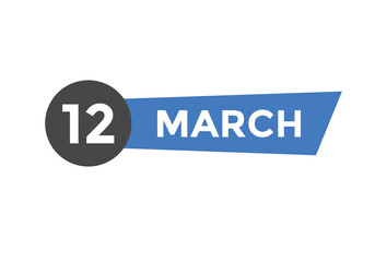 march 12 Calendar icon Design. Calendar Date 12th March. Calendar template 
