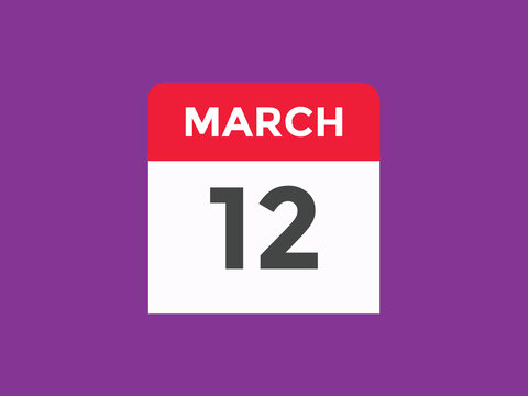 march 12 Calendar icon Design. Calendar Date 12th March. Calendar template 
