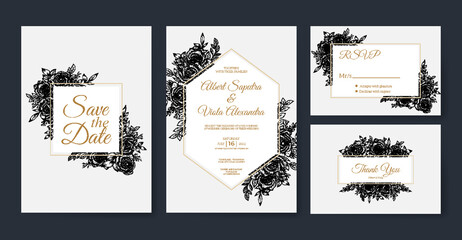 outline hand drawn floral wedding invitation template