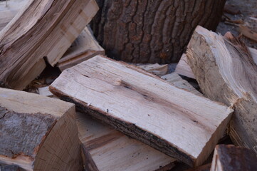 Chopped wood used for heating houses in rural areas