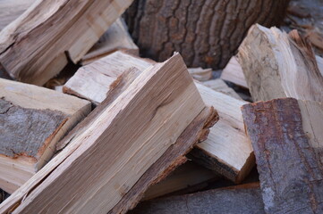 Chopped wood used for heating houses in rural areas