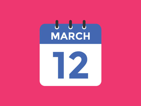 march 12 calendar reminder. 12th march daily calendar icon template. Vector illustration 
