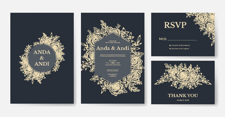 Fototapeta na wymiar outline hand drawn floral wedding invitation template